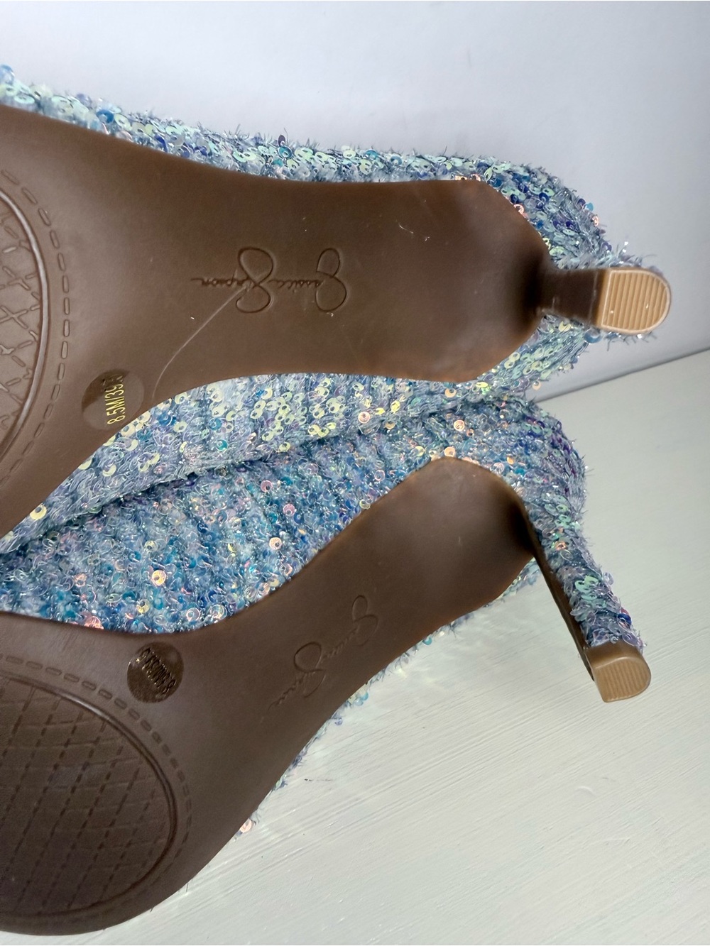 Jessica Simpson Blue Iridescent Tweed Sequin Pointed Toe Pumps Size 8.5 - Picture 11 of 13